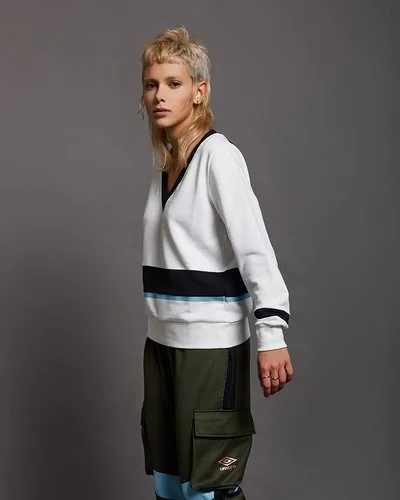 Umbro - Felpa colorblock da donna in cotone con scollo a v